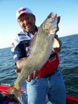 Bill Ortiz with a fine walleye caught on a shallow current break